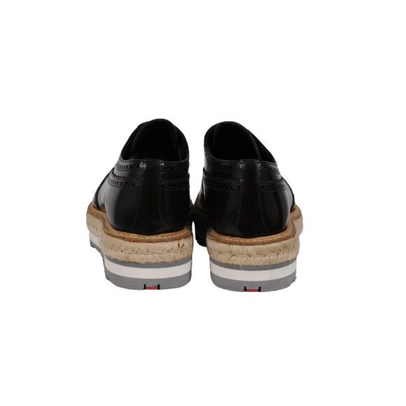 Prada Men Platform Brogue US 10 UK 9 Brown Leather Wingtip Espadrille Medallion - Picture 4 of 11